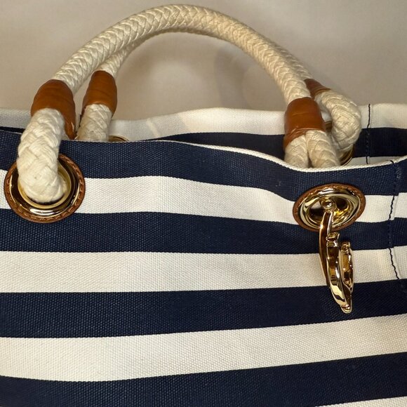 MICHAEL Michael Kors Navy and White Striped Tote - Picture 10 of 13